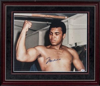Muhammad Ali Signed Framed Flexing 16 x 20 Photograph (PSA/DNA)